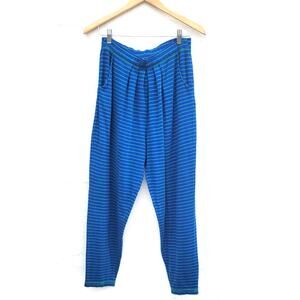 Vintage 90s Pants Womens Large Blue Green Striped Pull On Tapered Soft Retro